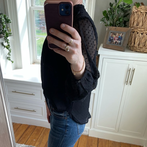 Loft clip dot shirred ruffle neck blouse. - Picture 5 of 10